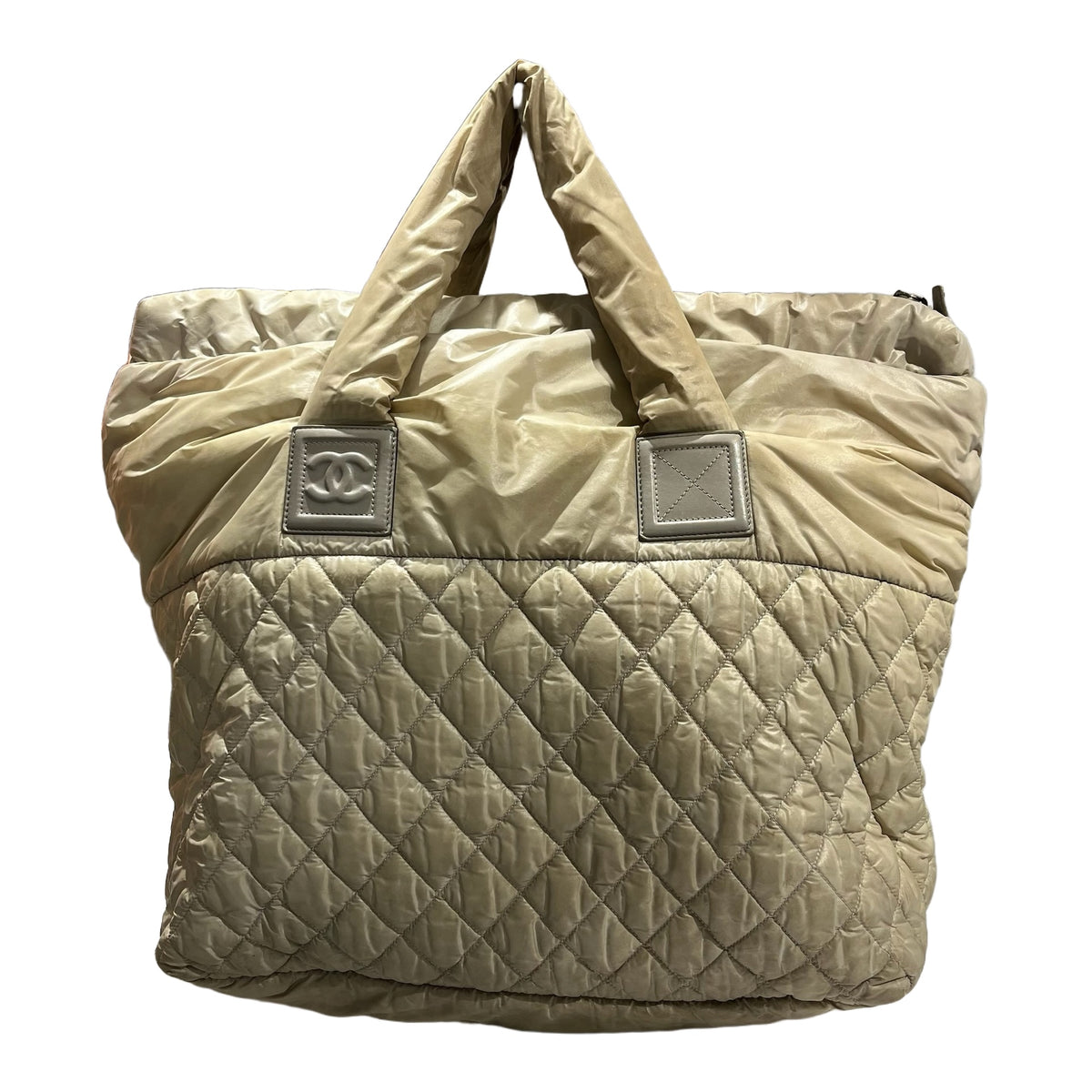 Used CHANEL Quilted Nylon Coco Cocoon Tote Bag Beige