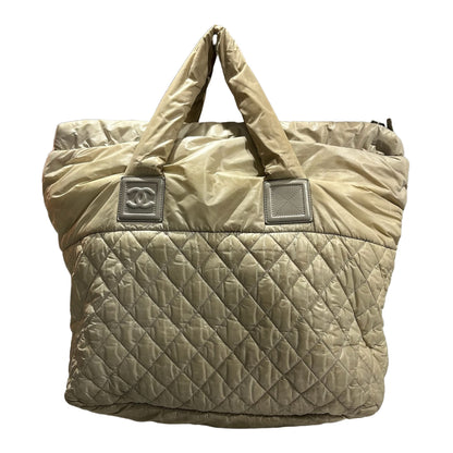 Used CHANEL Quilted Nylon Coco Cocoon Tote Bag Beige