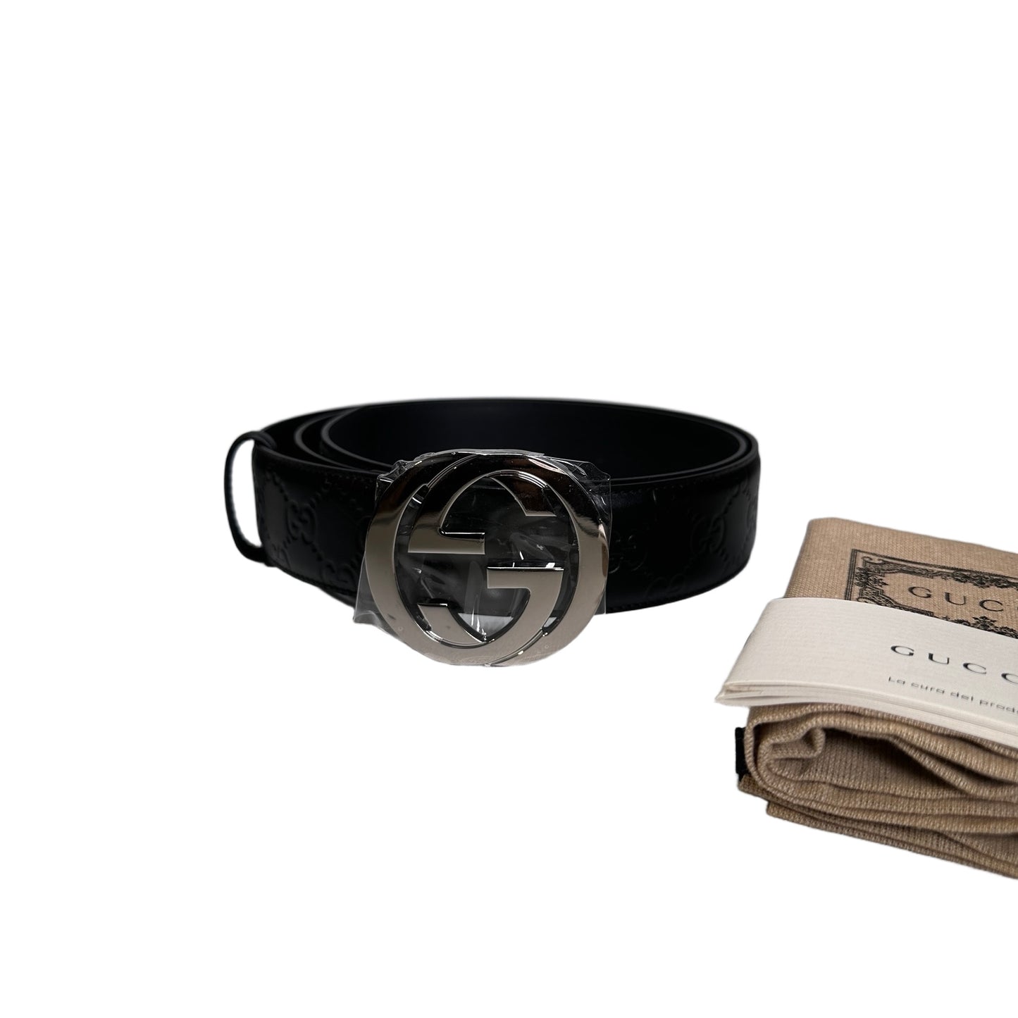 Brand New GUCCI Guccissima Leather Interlocking G Belt Belt Black PHW