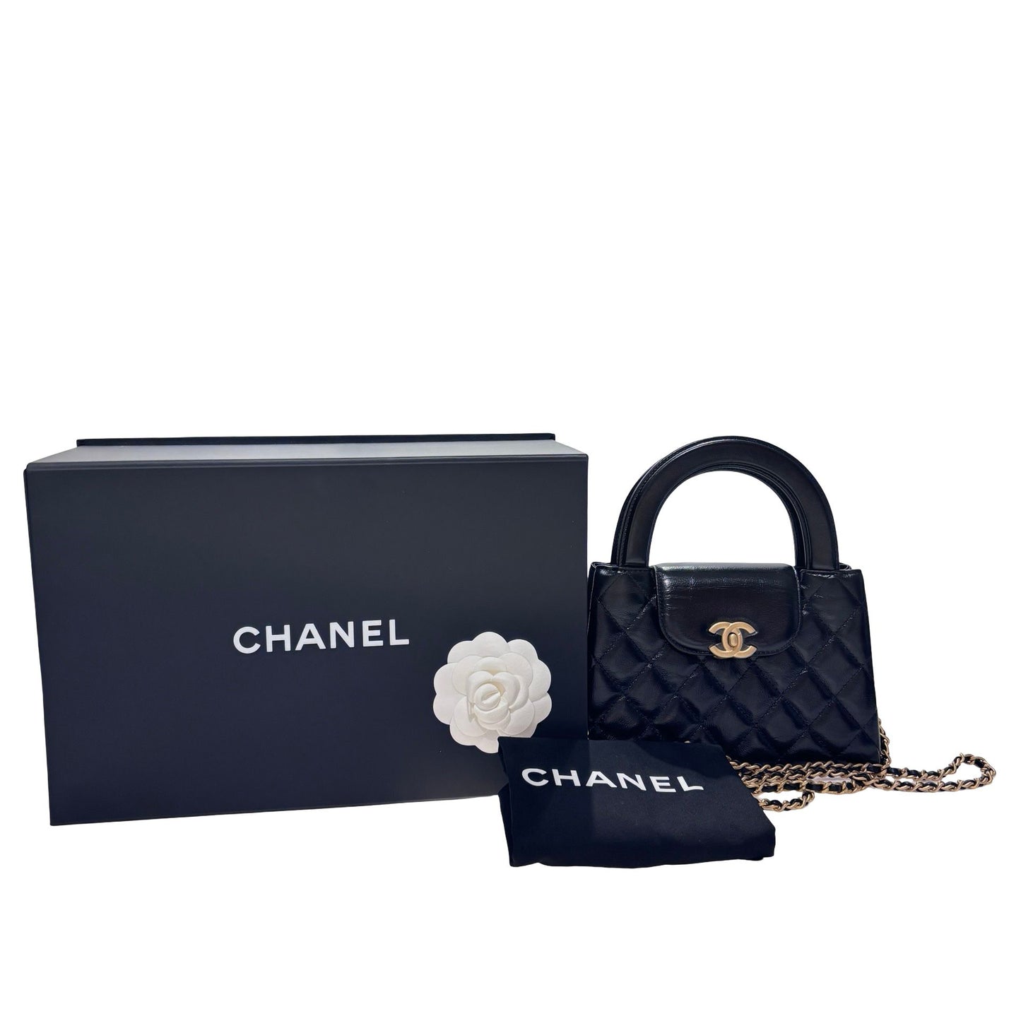 Used CHANEL Calfskin Leather Shiny Aged Calfskin Quilted Kelly Cross Body Bag Black GHW