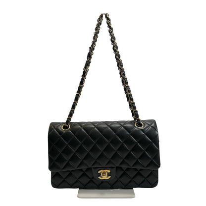 Used CHANEL Quilted Lambskin Classic Flap 25 Chain Shoulder Bag Black Gold