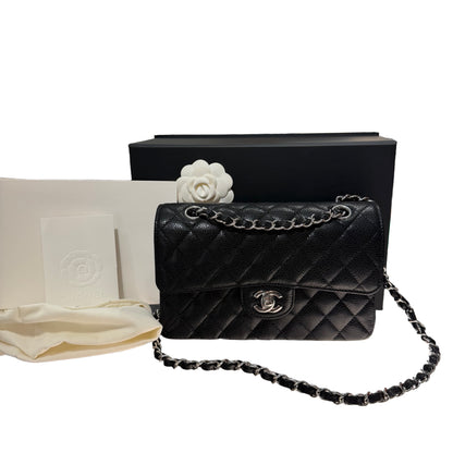 Used CHANEL Calfskin Leather CF 23 Shoulder Bag Black PHW