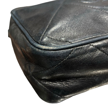 Used CHANEL Lambskin Leather Vintage Chain Bag Chain Shoulder Bag Black