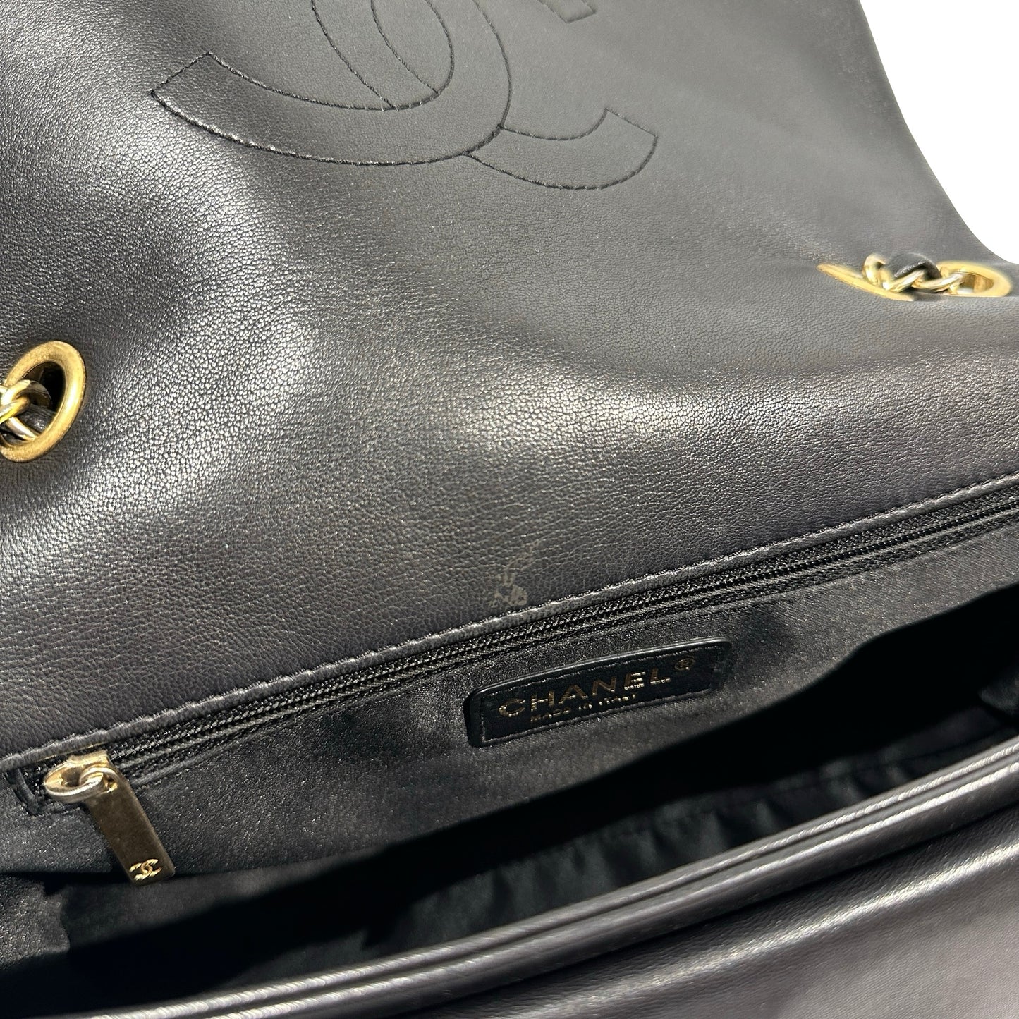 Used Chanel Lambskin Leather FLAP Shoulder Bag Black GHW