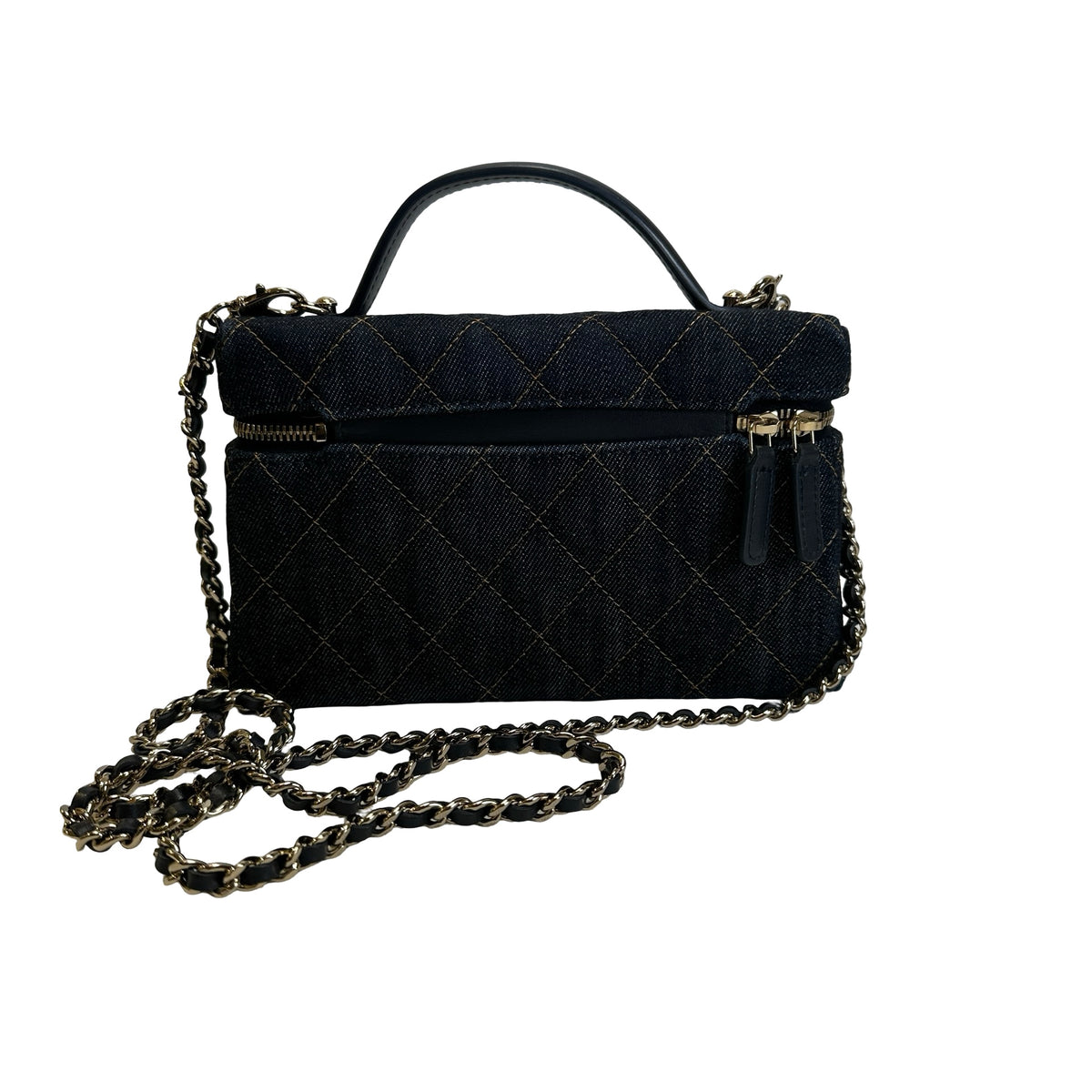 Used CHANEL Quilted Denim Denim Vanity Bag Vanity case Blue