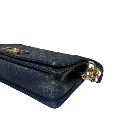 Used CHANEL Boy 25cm Shoulder Bag Navy GHW