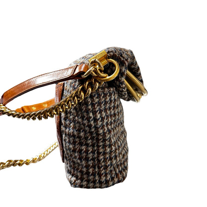 Used CHANEL Houndstooth Tweed Tabatiere Kiss Lock Chain Shoulder Bag Brown Blue Grey GHW