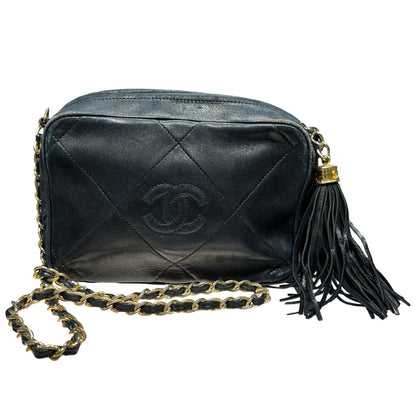 Used CHANEL Lambskin Leather Vintage Chain Bag Chain Shoulder Bag Black