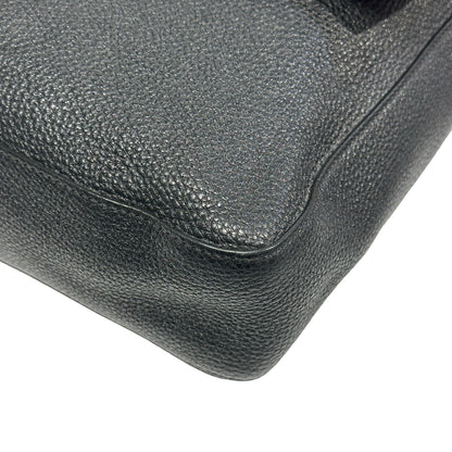 Used FENDI Calfskin Leather Baguette messenger Messenger Bag PHW Black
