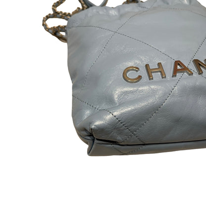 Used CHANEL 22 mini Cross Body Bag Baby Blue GHW