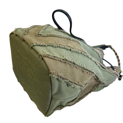 Used CHANEL Chevron Fringed Canvas Chevron Fringed Canvas Drawstring Bucket Bag Drawstring Bag Olive Green