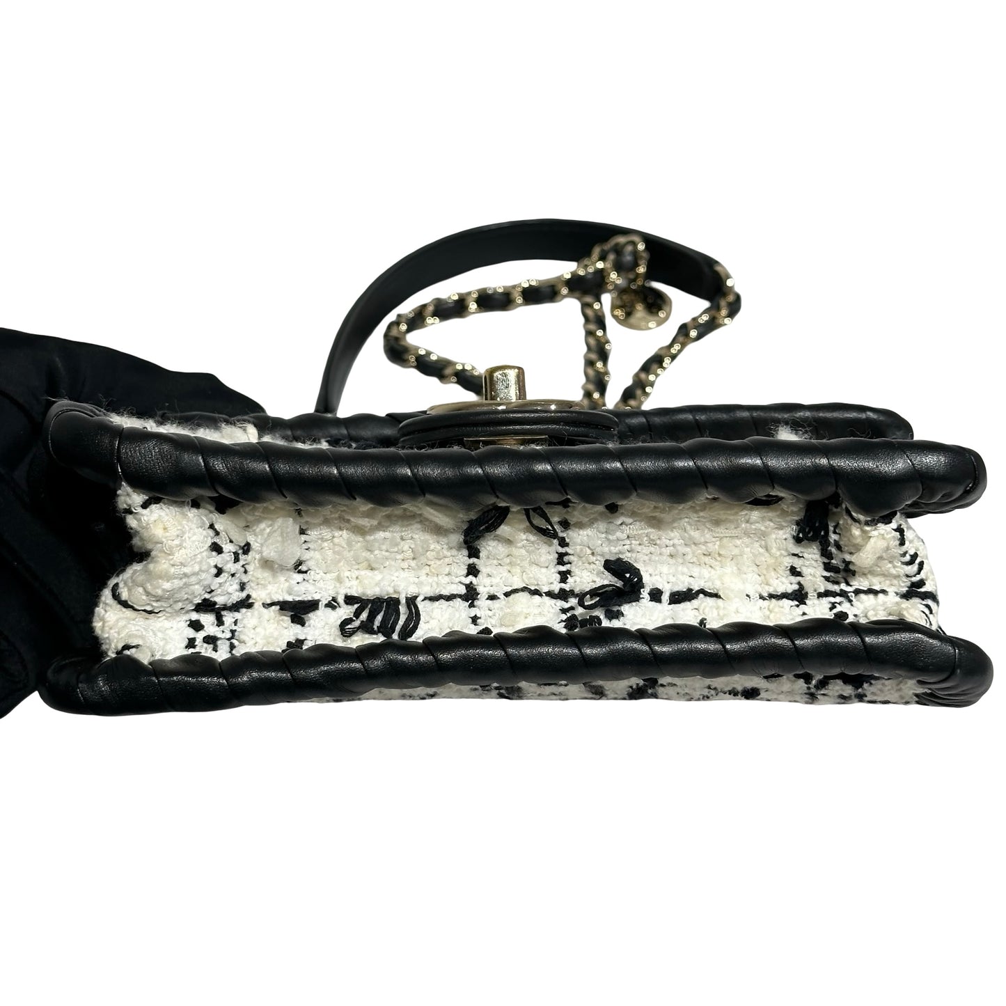 Used CHANEL Tweed Cross Body Bag Black White PHW