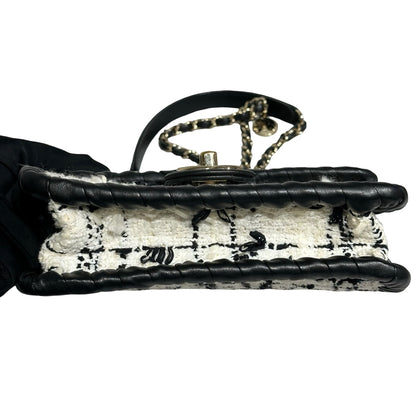 Used CHANEL Tweed Cross Body Bag Black White PHW