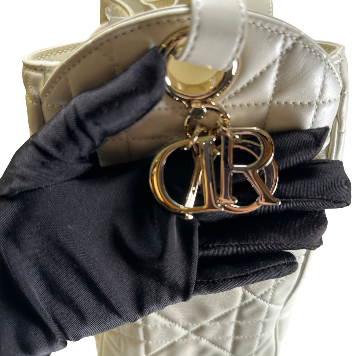 Used DIOR Cannage Leather Cannage Bucket Bag Handbag White