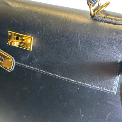Used HERMES Box Calf Kelly 32 Handbag Black Gold