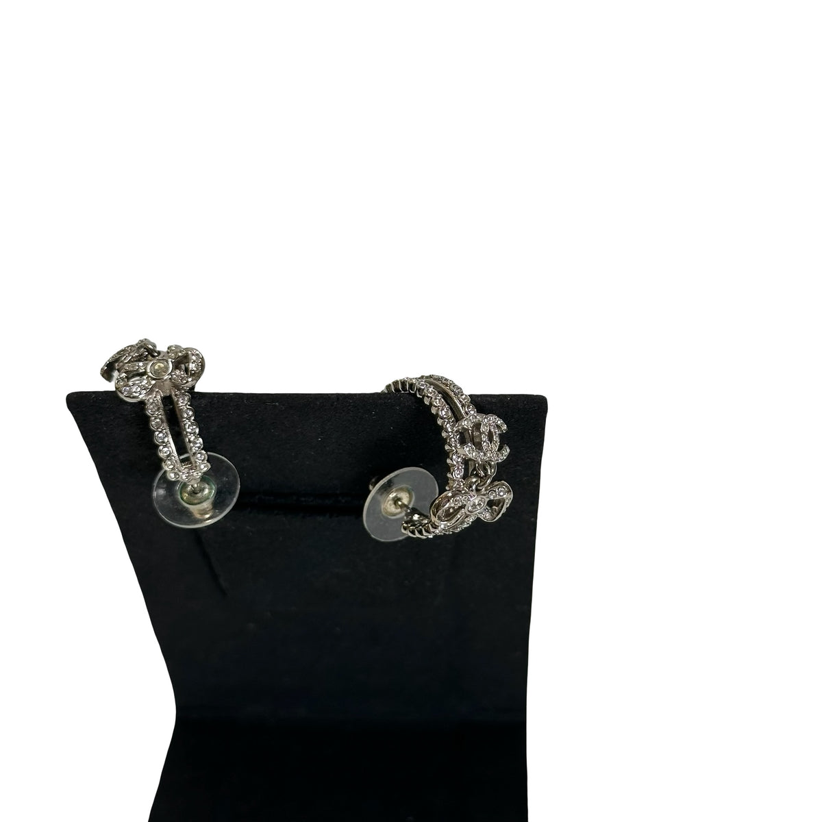 Used CHANEL Crystals Silver-tone hardware CC Logo Crystal Crescent Moon Earrings Earrings Silver Clear