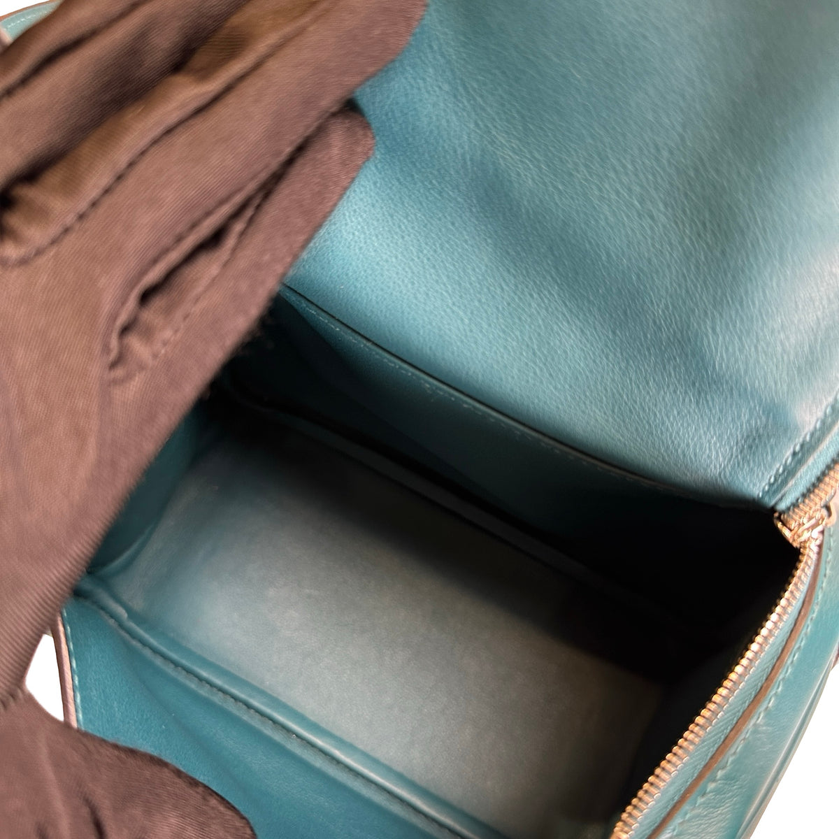 Used HERMES Leather Lindy Handbag Green