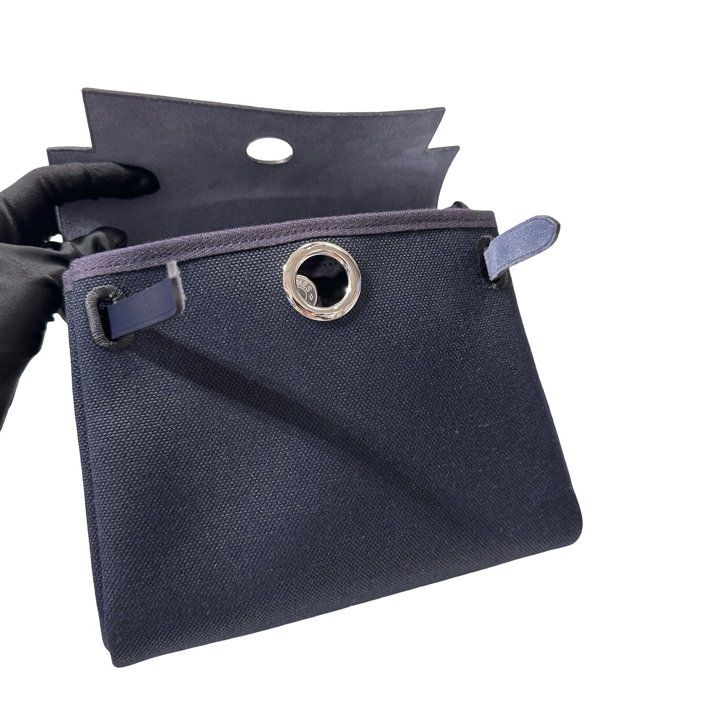 Used HERMÈS Canvas Mini Herbag Cross Body Bag Black PHW