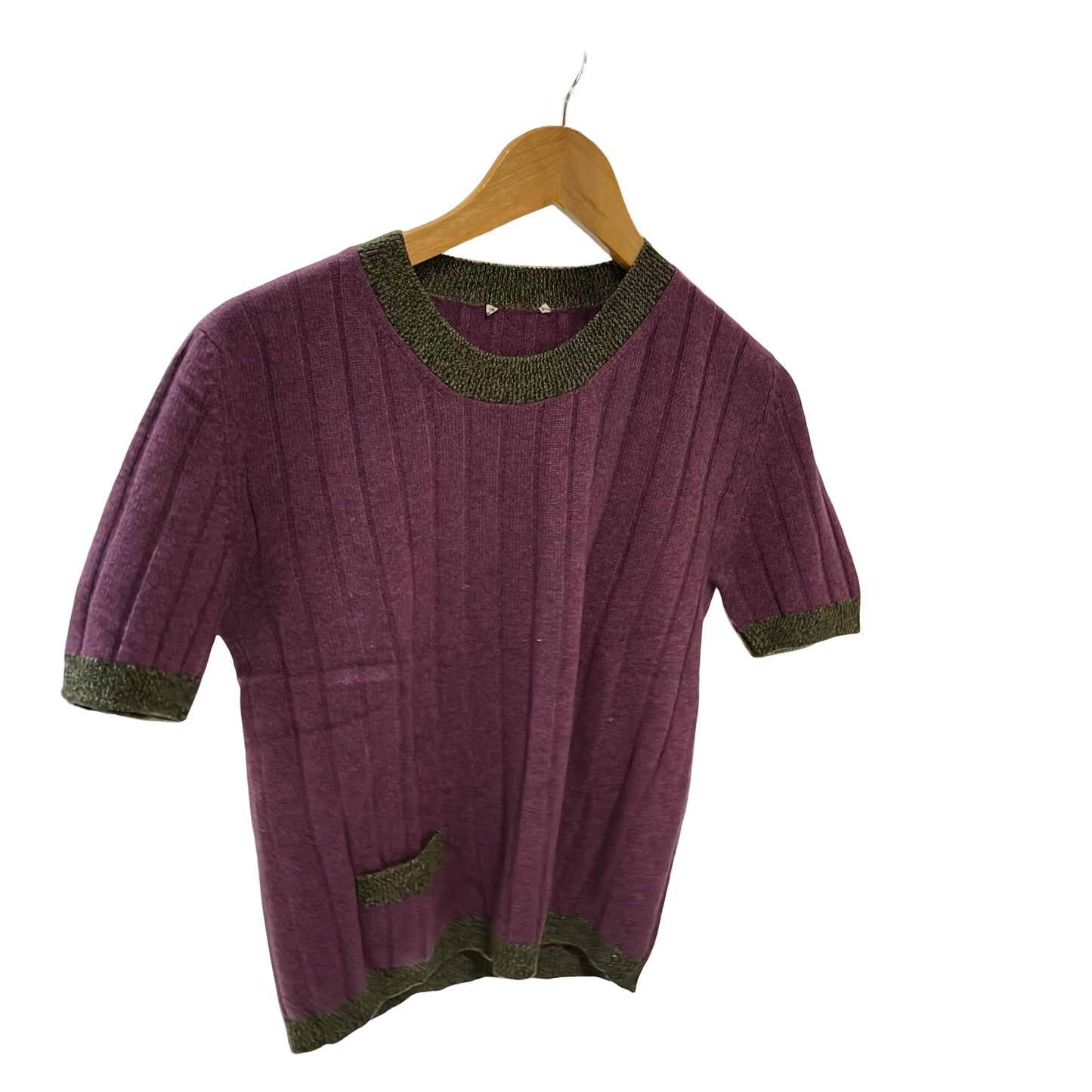 Used CHANEL Cashmere Knit Top Set Clothes Purple Green