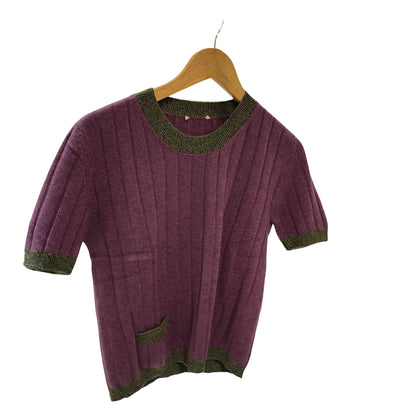 Used CHANEL Cashmere Knit Top Set Clothes Purple Green
