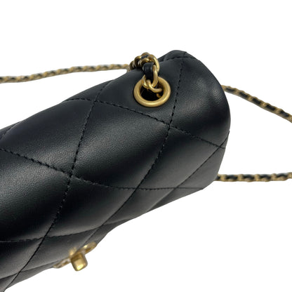 Used CHANEL Quilted Lambskin Mini Flap Bag Chain Shoulder Bag Black GHW