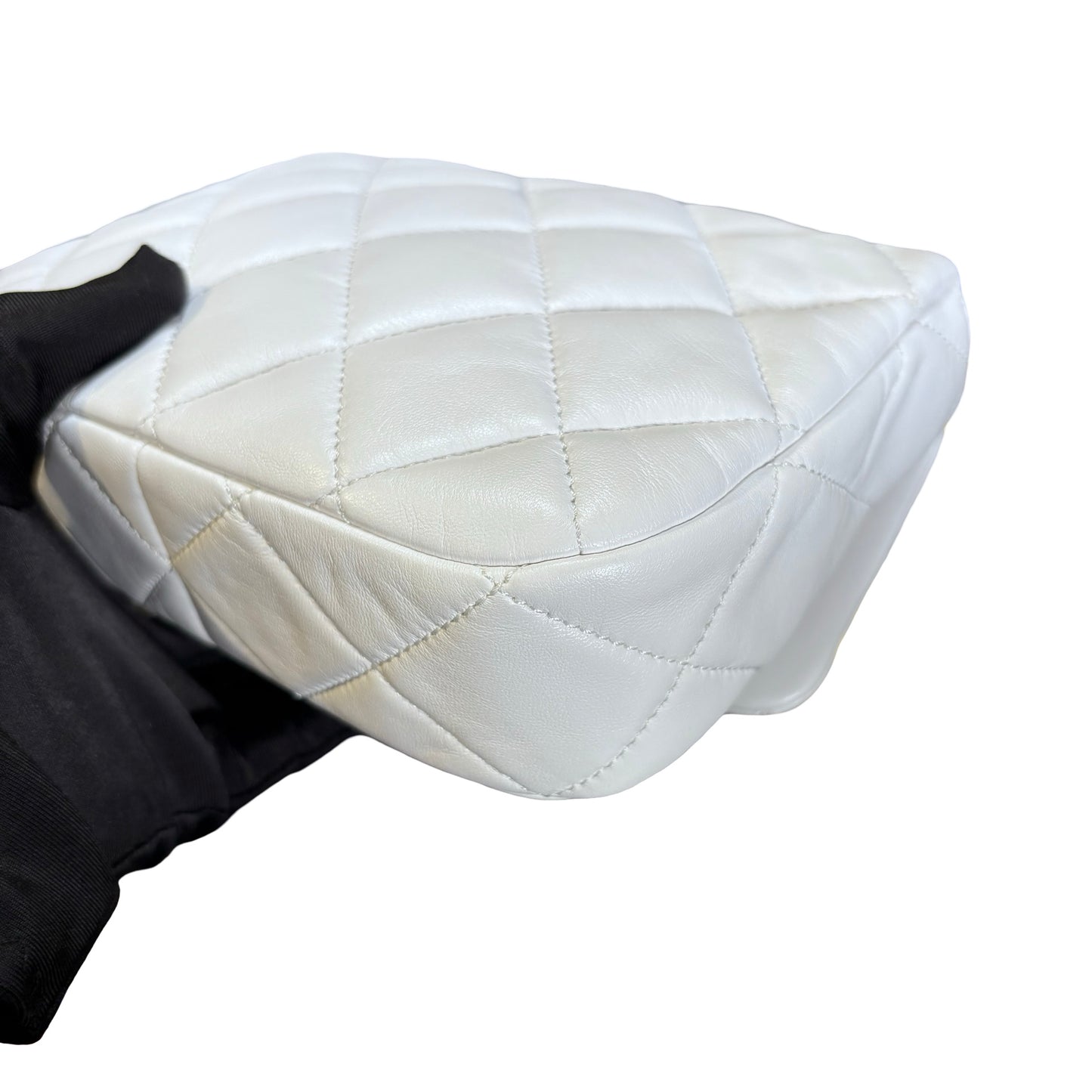 Used CHANEL Calfskin Leather Flap Cross Body Bag White GHW