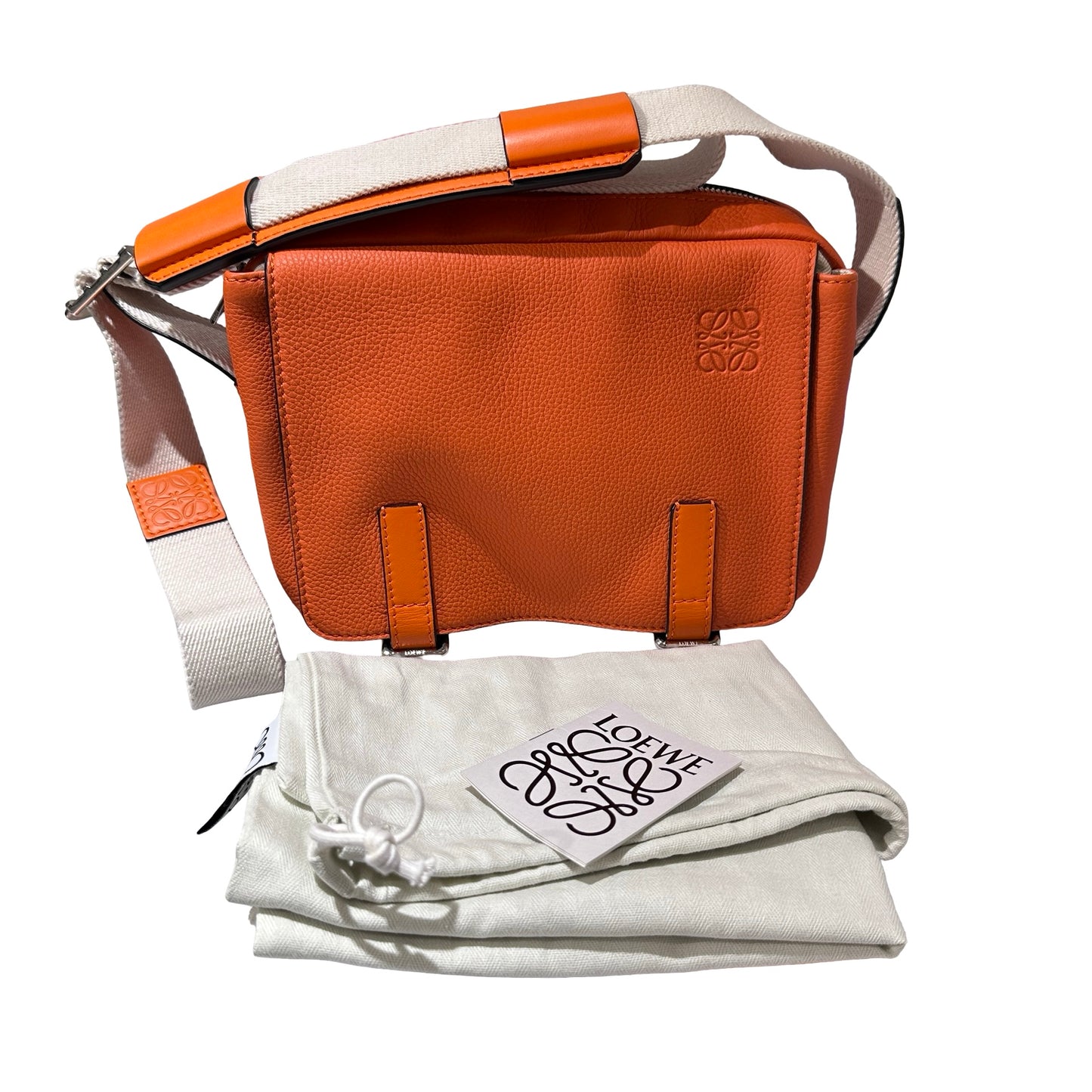 Used LOEWE Calfskin Leather Canvas Military XS Messenger Cross Body Bag