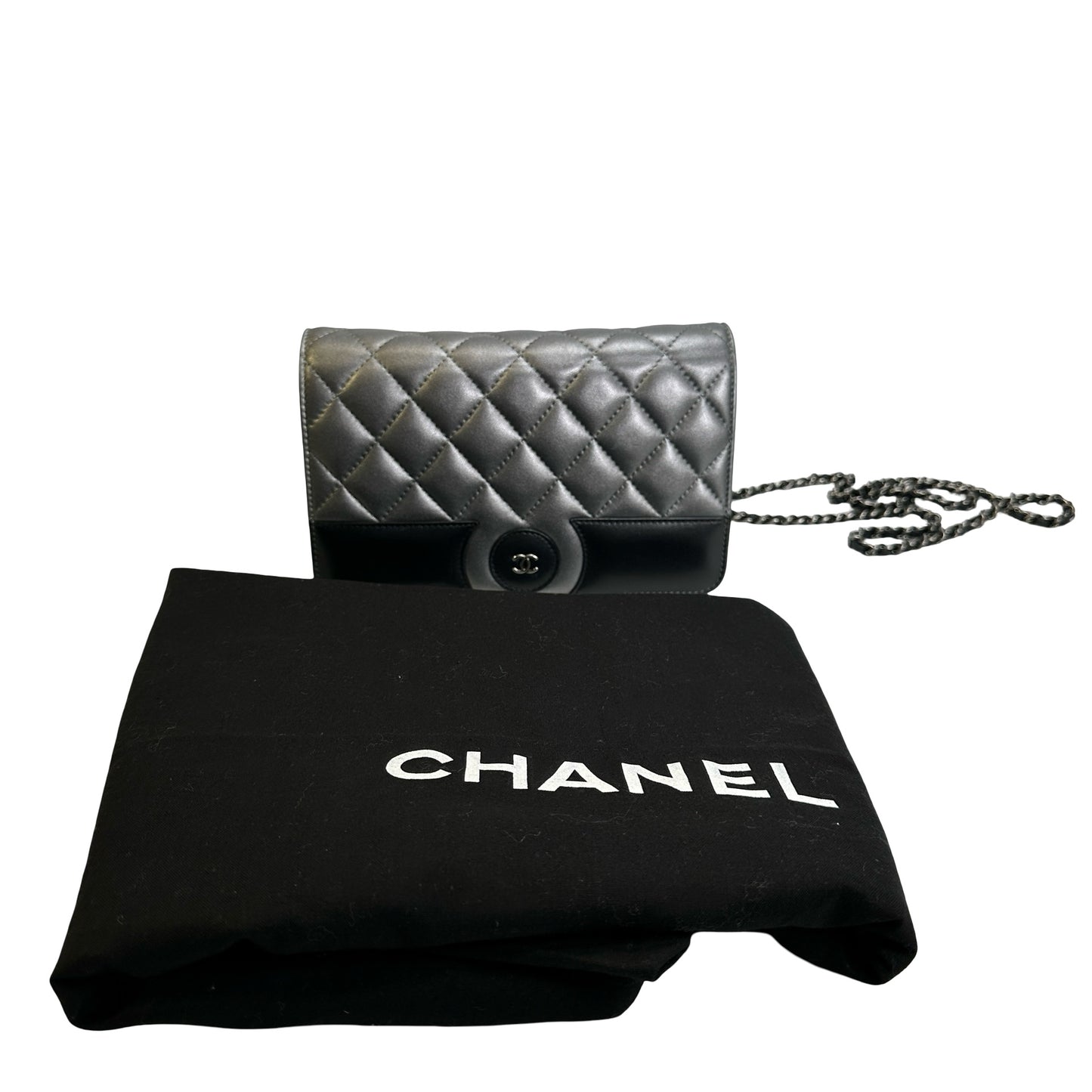 Used CHANEL Quilted Leather Quilted Shoulder Bag Silver Black