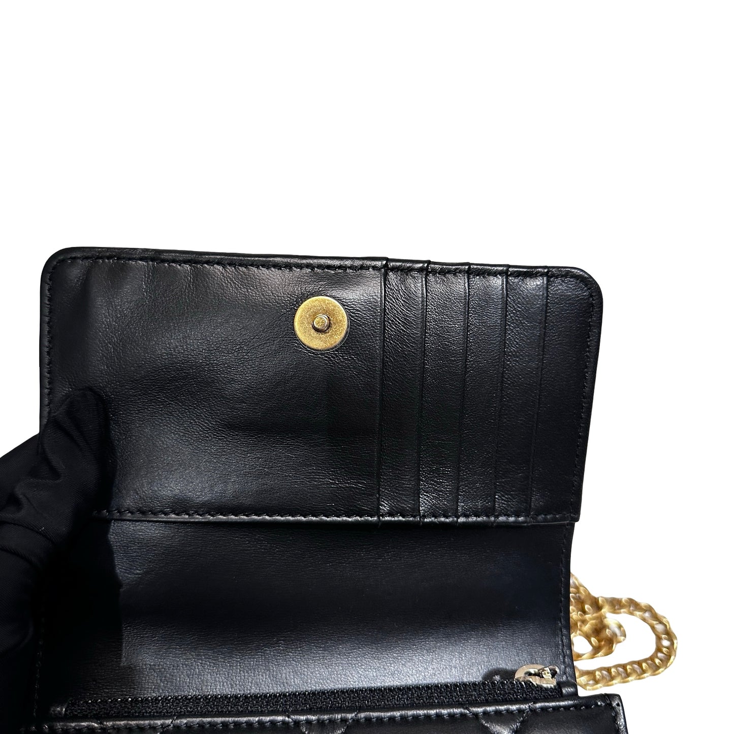 Used CHANEL Lambskin Leather Pending Clutch with Chain Shoulder Bag Black GHW
