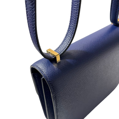Used HERMÈS Calfskin Leather Mini Constance Cross Body Bag Blue