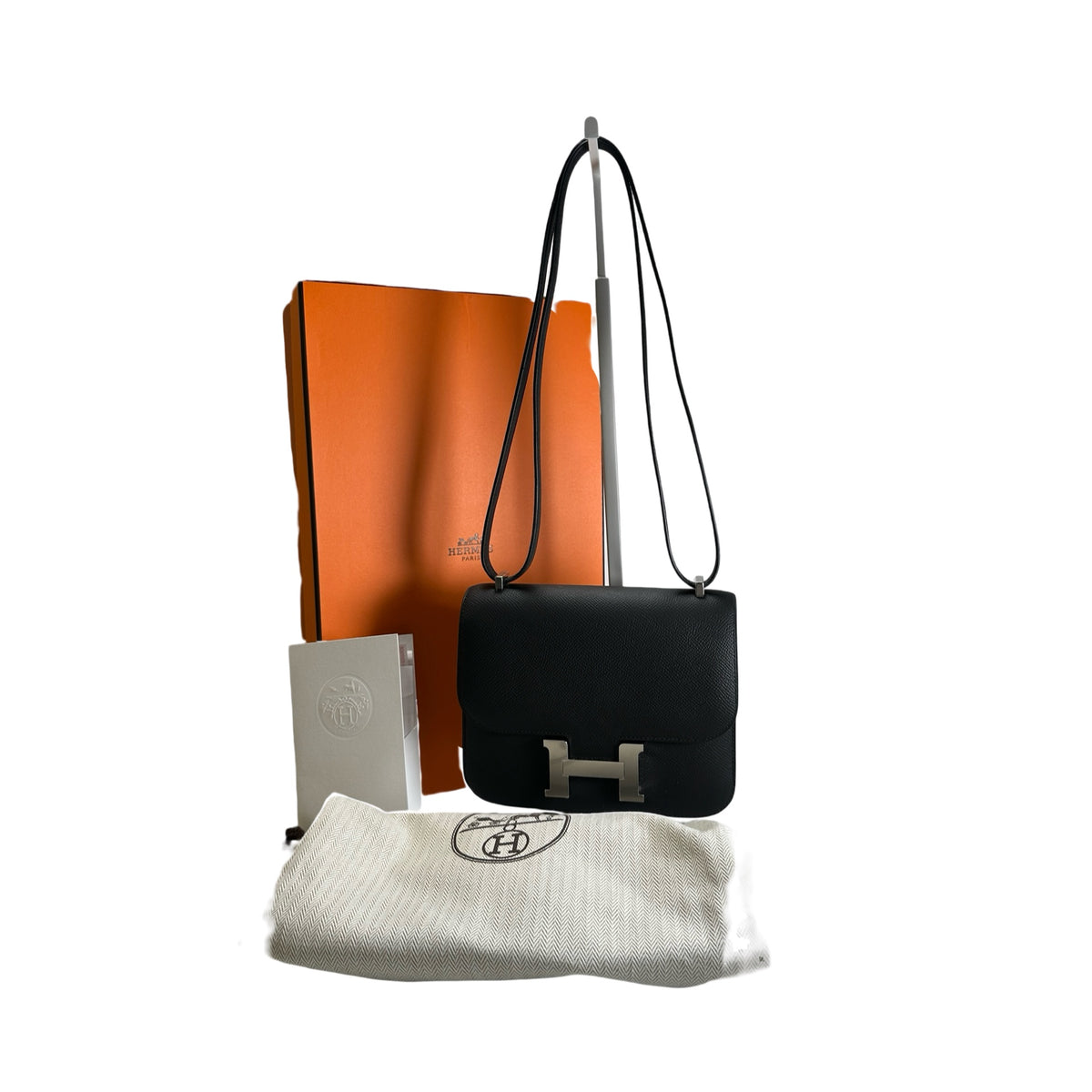Brand New HERMES Epsom Constance Crossbody Bag Black Silver