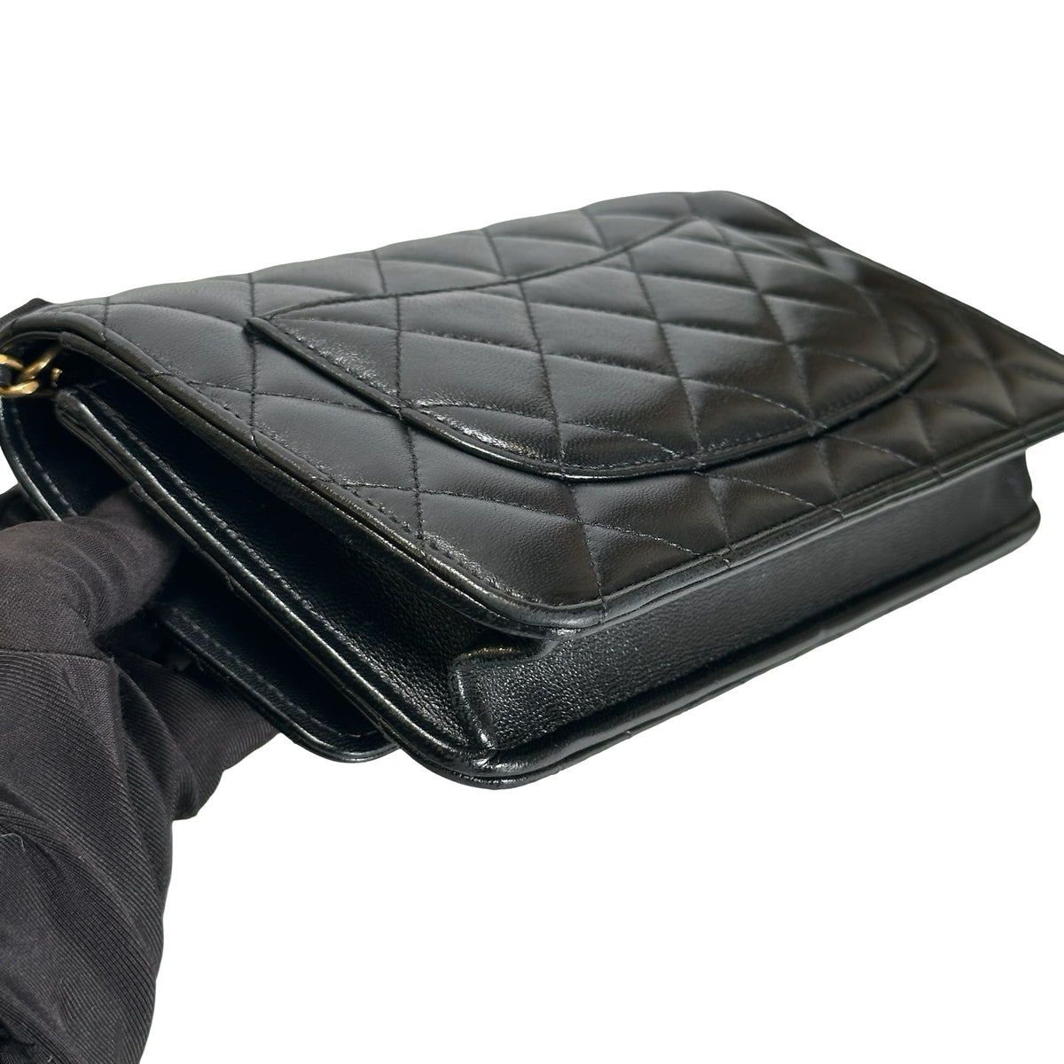 Used CHANEL Quilted Leather Wallet on Chain Wallet on chain Black Gold