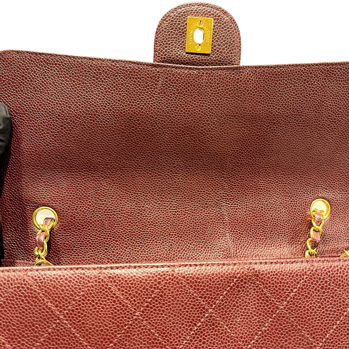 Used CHANEL Caviar Leather Vintage Half Flap Chain Shoulder Bag Burgundy