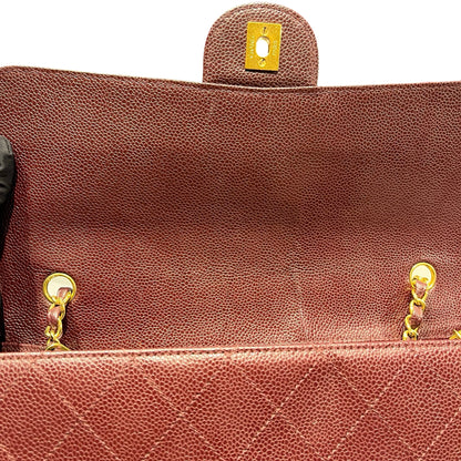 Used CHANEL Caviar Leather Vintage Half Flap Chain Shoulder Bag Burgundy