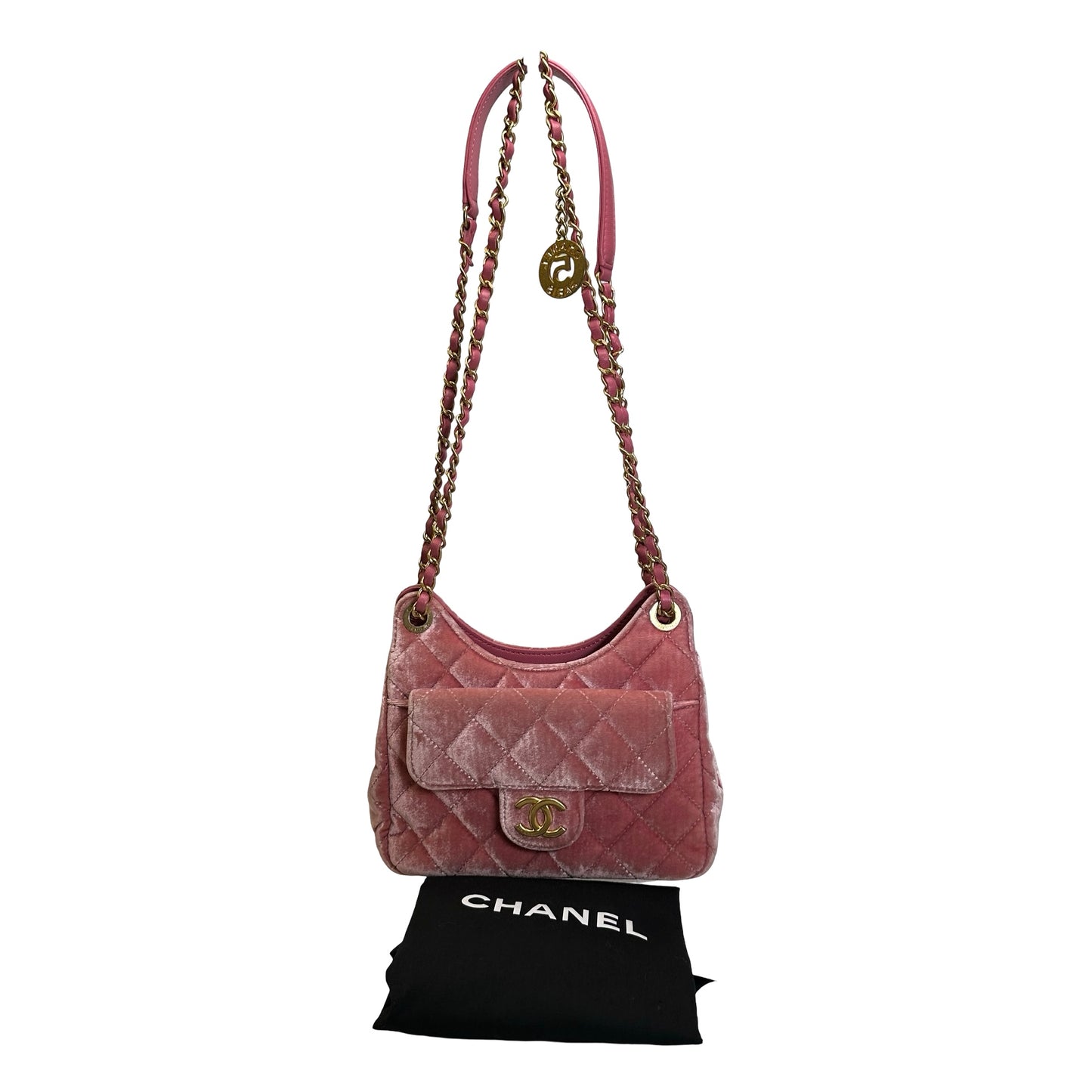 Used CHANEL Quilted Velvet Small Hobo Bag Hobo Bag Pink GHW
