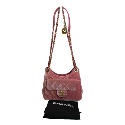 Used CHANEL Quilted Velvet Small Hobo Bag Hobo Bag Pink GHW