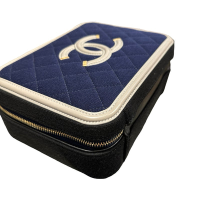 Used Chanel Canvas Calfskin Leather Vanity Case Vanity case Black Gray GHW