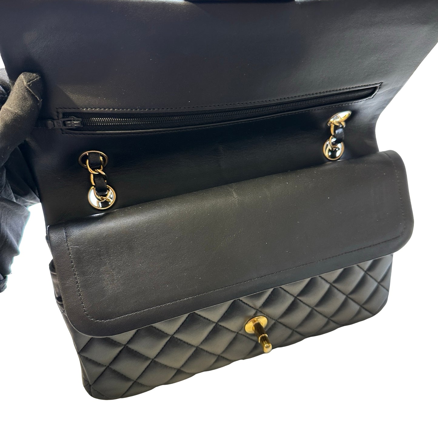 Used CHANEL Quilted Lambskin Classic Flap Chain Shoulder Bag Black Gold