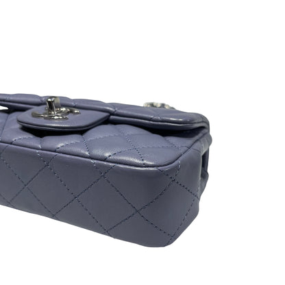 Used CHANEL Lambskin Leather Mini flap 17cm Cross Body Bag PHW Purple