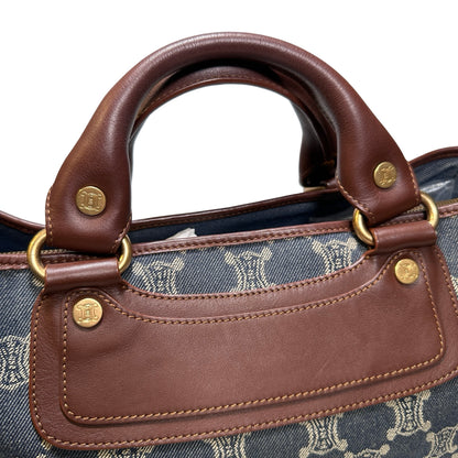 Used CELINE Canvas Vintage Handbag Blue Brown
