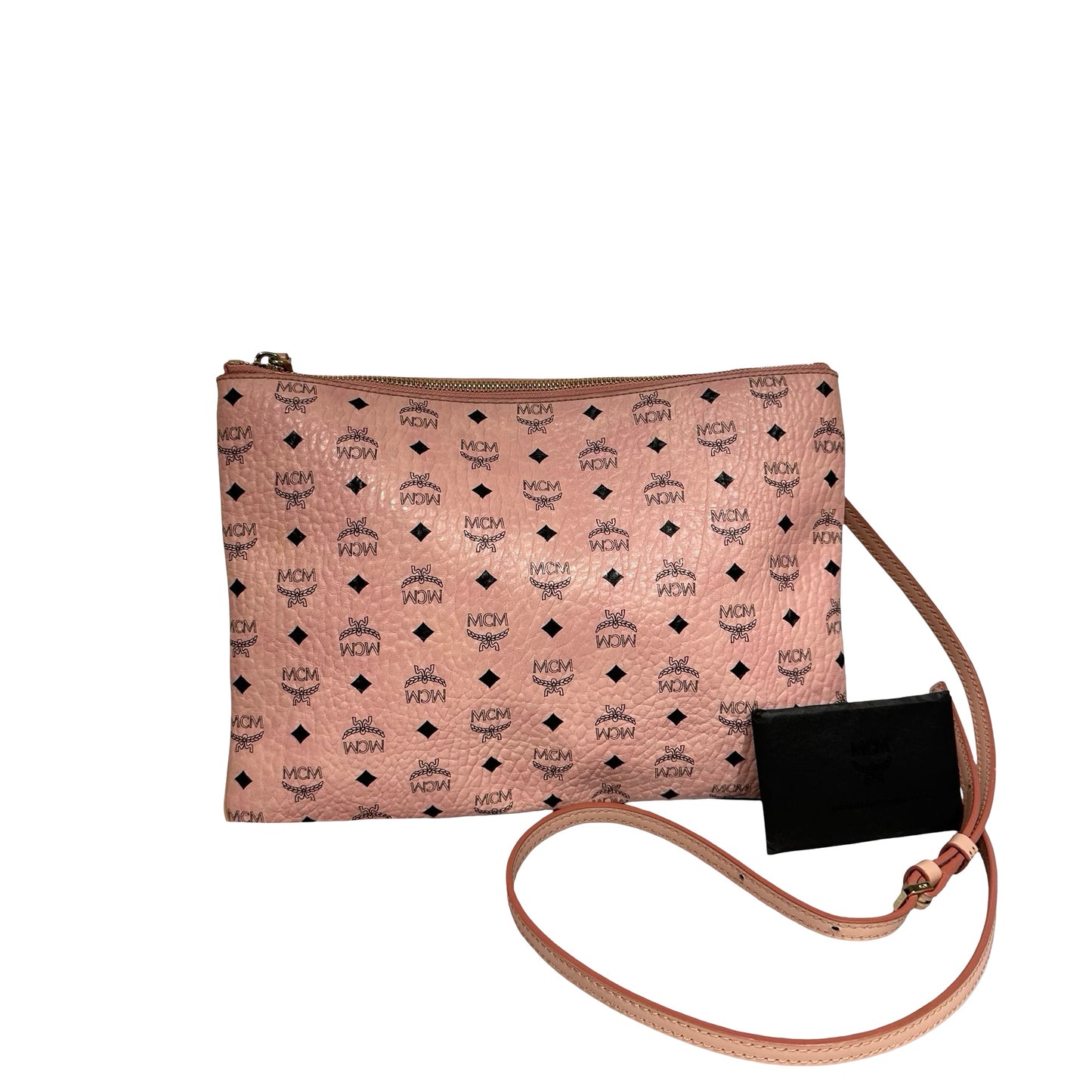 Used MCM Calfskin Leather Cross Body Bag Pink