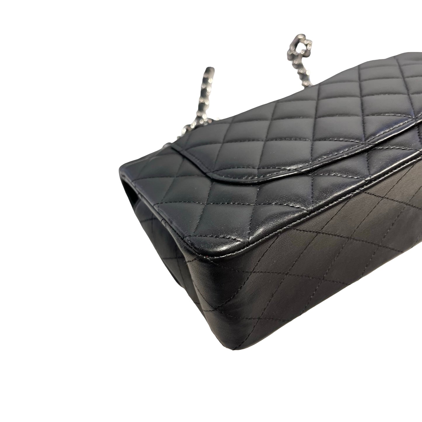 Used CHANEL Quilted Lambskin Classic Flap Chain shoulder bag Black Silver hardware