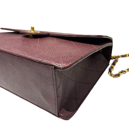 Used CHANEL Caviar Leather Vintage Half Flap Chain Shoulder Bag Burgundy