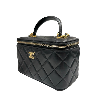 Used CHANEL Matelassé Lambskin Vanity Case Vanity case Black Gold