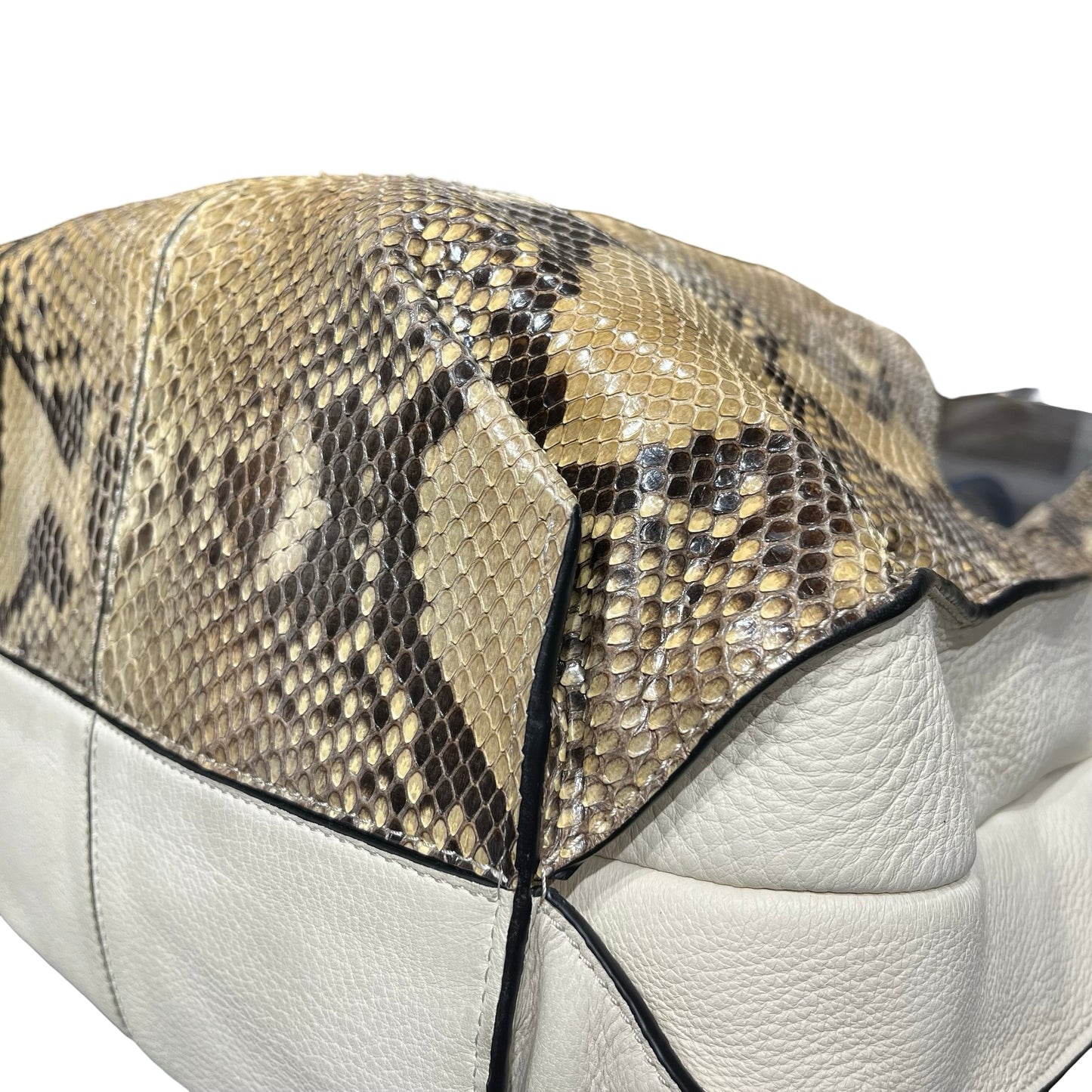 Used LOEWE Python Leather Calfskin Leather Python Hobo Bag Beige