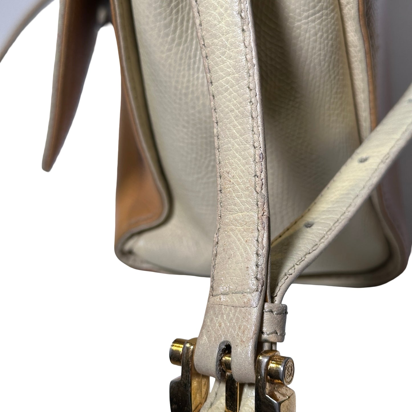 Used LOEWE Lambskin Leather Vintage Shoulder Shoulder Bag Beige Yellow