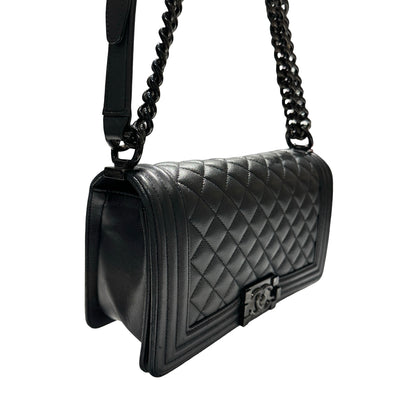 Used CHANEL Quilted Caviar Boy Chain Shoulder Bag Black
