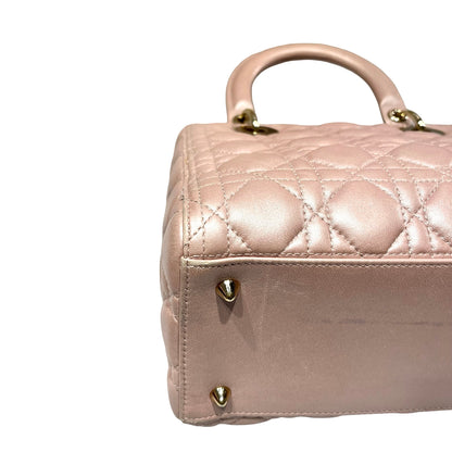 Used DIOR Lambskin Leather Lady Dior Medium Shoulder Bag Pink