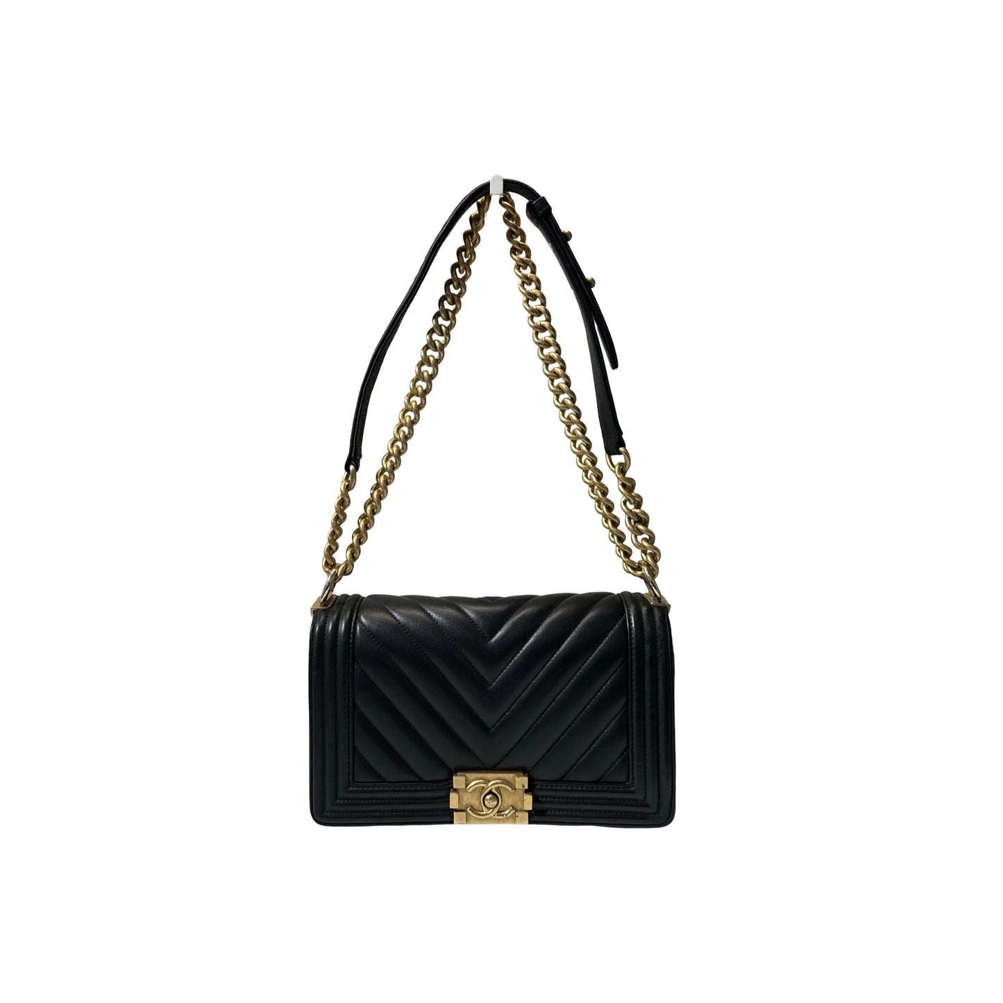 Used Chanel Lambskin Leather Boy 25 Shoulder Bag Black GHW