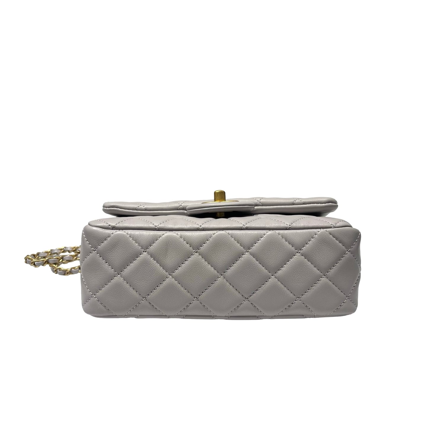 Unused CHANEL Lambskin Leather Mini Flap with Gold Ball Cross Body Bag Grey GHW